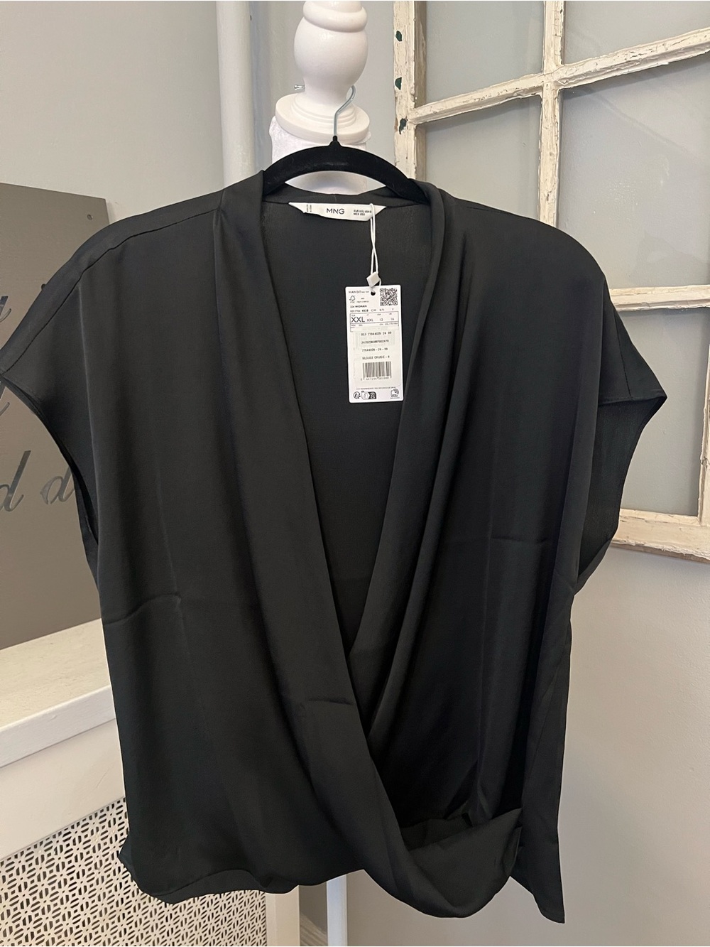 Mango Black Draped Surplice Blouse